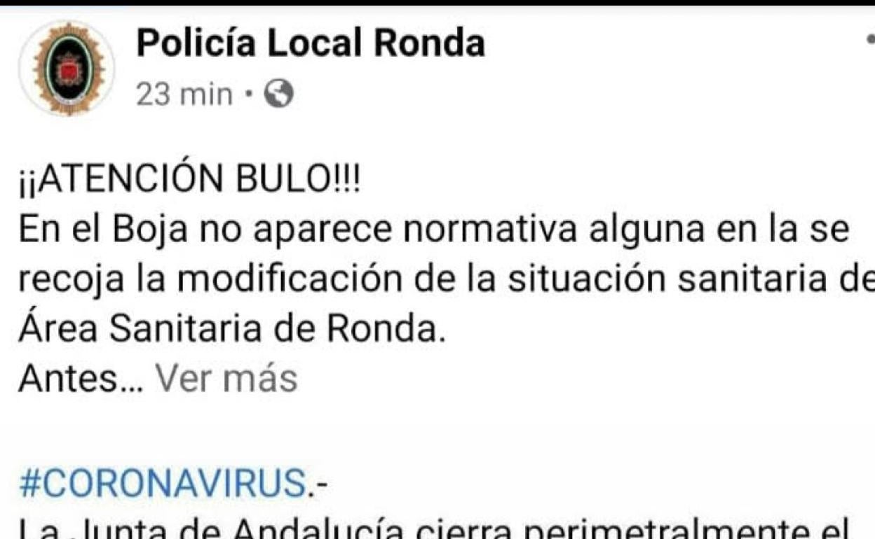 La Policía Local de Ronda desmiente que la comarca esté cerrada por la crisis sanitaria