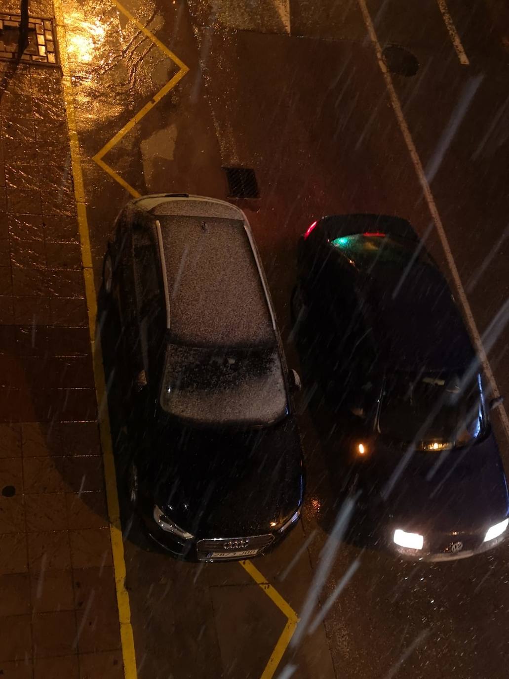 Copos caídos este domingo por la noche en Ronda. 