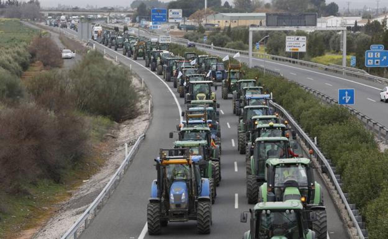 Imagen de la tractorada de protesta celebrada en febrero de 2020 en Antequera. 