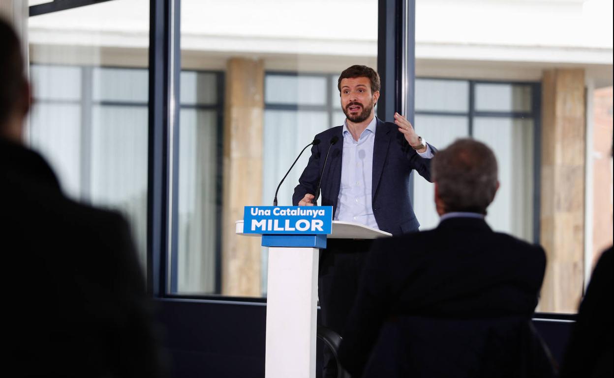 Casado interviene en un mitin del PP en Tarragona el pasado martes.