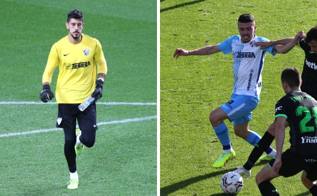 Los jugadores del Málaga, Dani Barrio (i) y Joaquín Muñoz, en diferentes partidos de esta temporada.