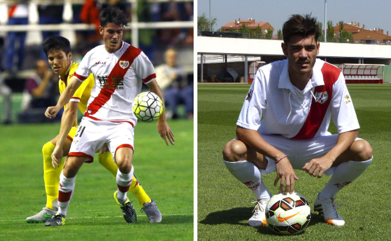 Jozabed durante un partido de la temporada 15-16 (d). A la izquierda, Jozabed posa en su presentación como nuevo fichaje del Rayo Vallecano en 2014.