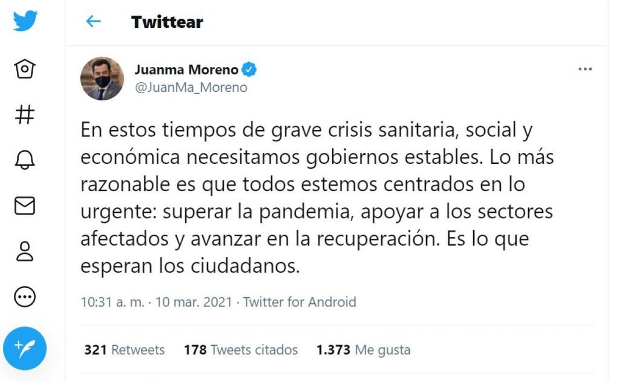 Juanma Moreno reclama estabilidad tras la moción de censura en Murcia