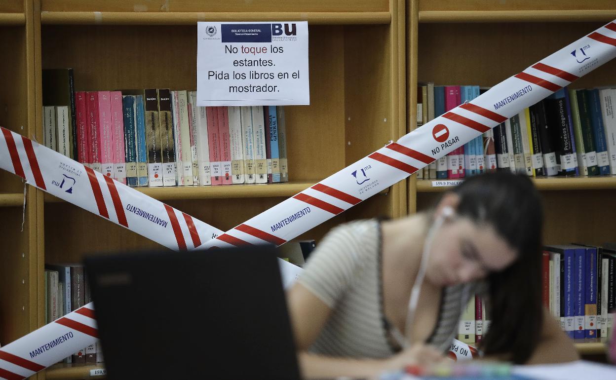 Una estudiante, en la Biblioteca General de la UMA. 