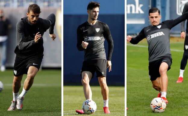 Los jugadores del Málaga Cristian, Caye Quintana y Matos.