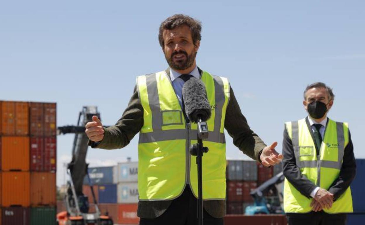 El presidente del PP, Pablo Casado, durante una visita a Zaragoza el pasado 14 de mayo.