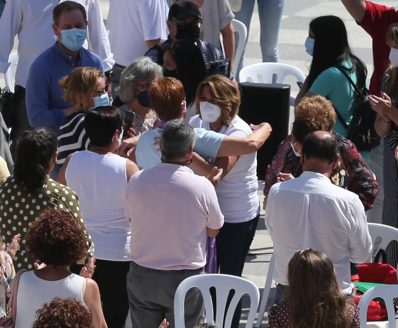 La secretaria general del PSOE en Andalucía y candidata a las primarias del próximo 13 de junio evita pronunciarse sobre los posibles indultos a los condenados del 'procés' durante un acto celebrado hoy con militantes 