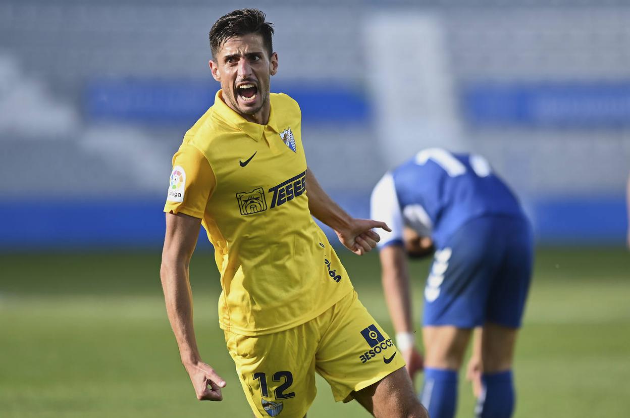 Chavarría celebra con intensidad uno de sus goles con el Málaga la pasada temporada.