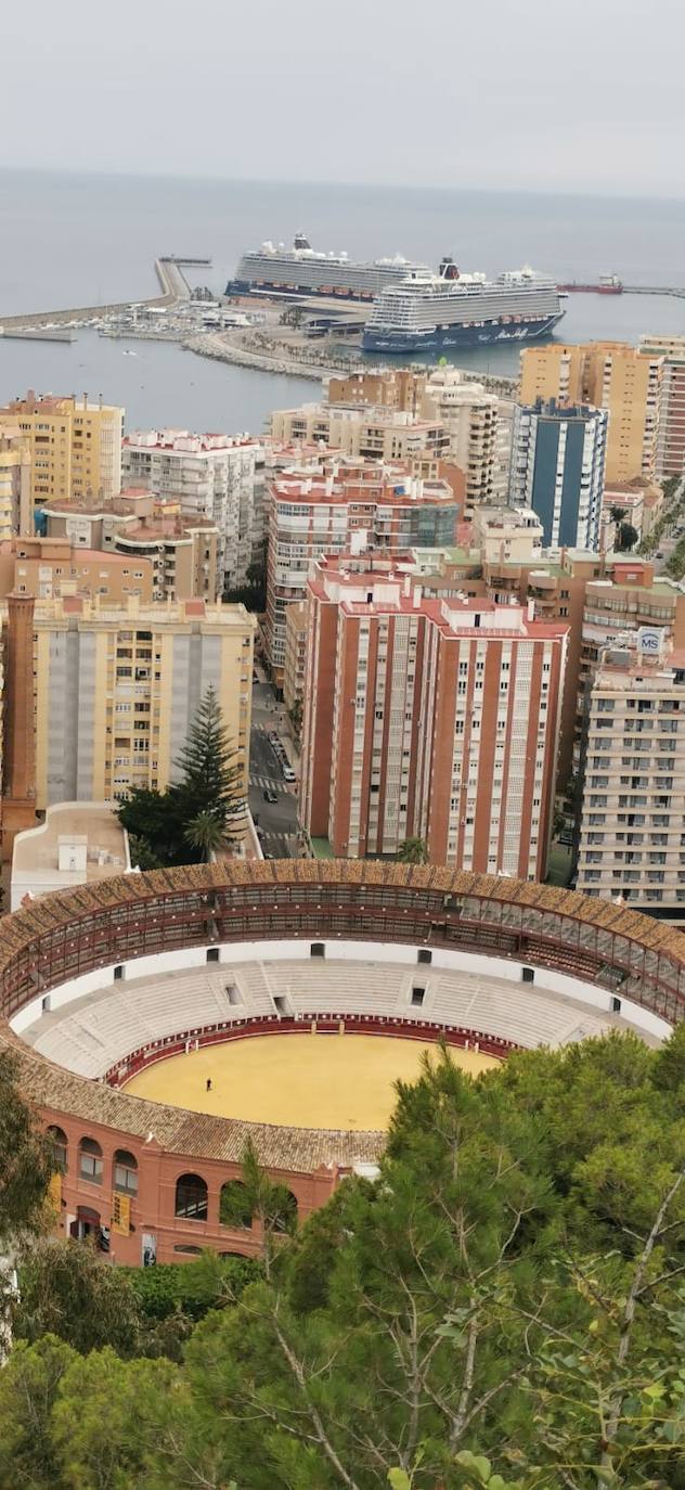 Panorámica de los cruceros desde Gibralfaro