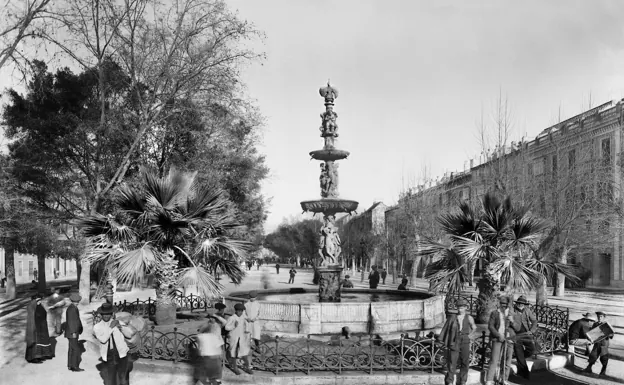 Imagen principal - Arriba, la Fuente de Génova en La Alameda. Abajo, izquierda, detalle de la firma de Unzaga en la carta enviada a George Washington. Al lado, Bernardo de Gálvez, cuñado del militar