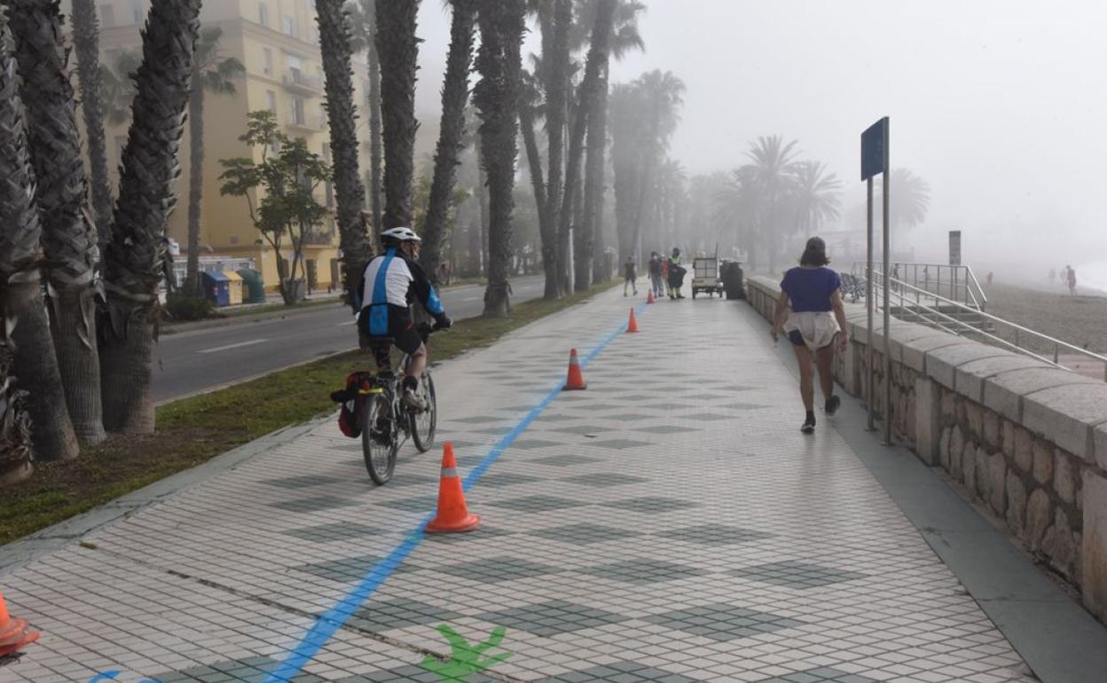 El carril bici provisional ha restado espacio para el peatón. 