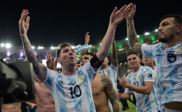 Messi, durante la celebración argentina por la conquista de la Copa América.