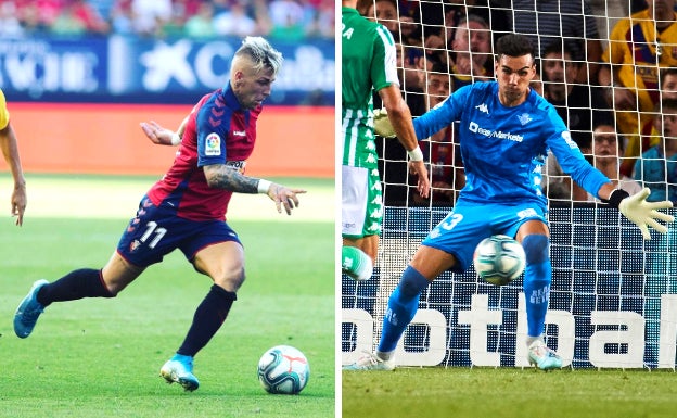 Brandon Thomas, durante un partido con el Osasuna, y Dani Martín, en un encuentro con el Real Betis.