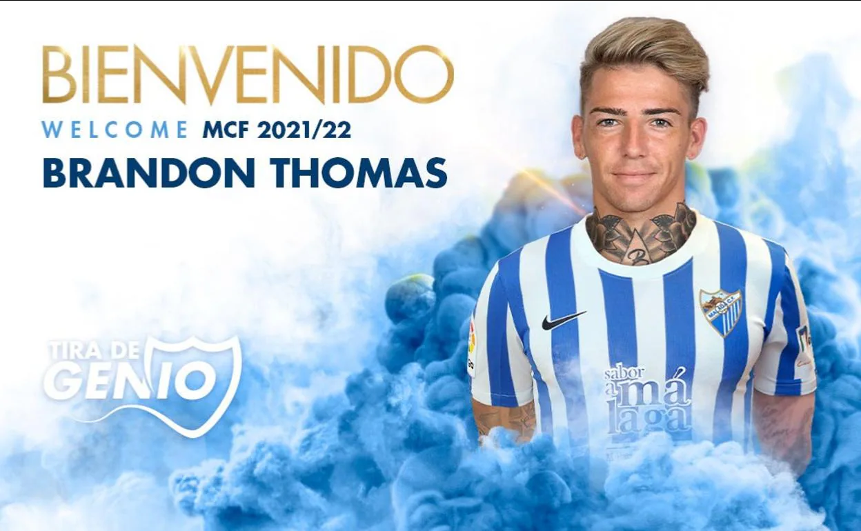 Creatividad del Málaga para anunciar el fichaje de Brandon Thomas como nuevo jugador.