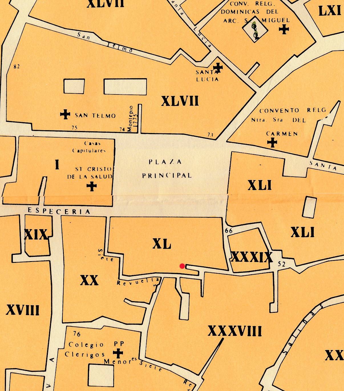 Plano de la Plaza Principal y aledaños en 1791, por Carrión de Mula. 