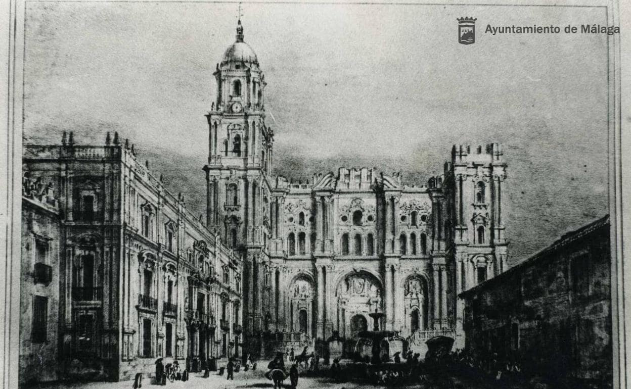Litografía antigua de la Catedral de Málaga, que recibe una de las denominaciones más populares al margen del nombre oficial