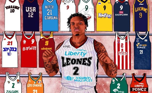 Un dibujo con las camisetas que ha vestido Deon Thompson en su carrera. 