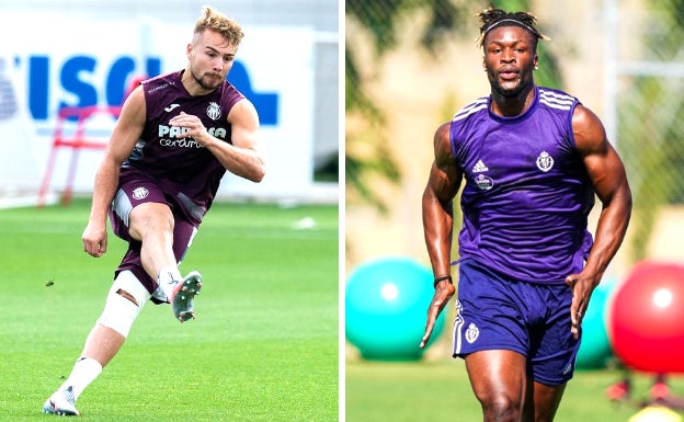 Los jugadores Javi Ontiveros y Sekou Gassama durante un entrenamiento con sus equipos de origen, Villarreal y Valladolid.