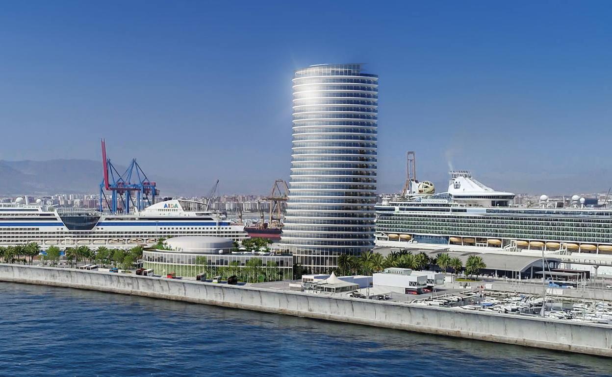 Recreación del hotel previsto en la plataforma del dique de Levante. 