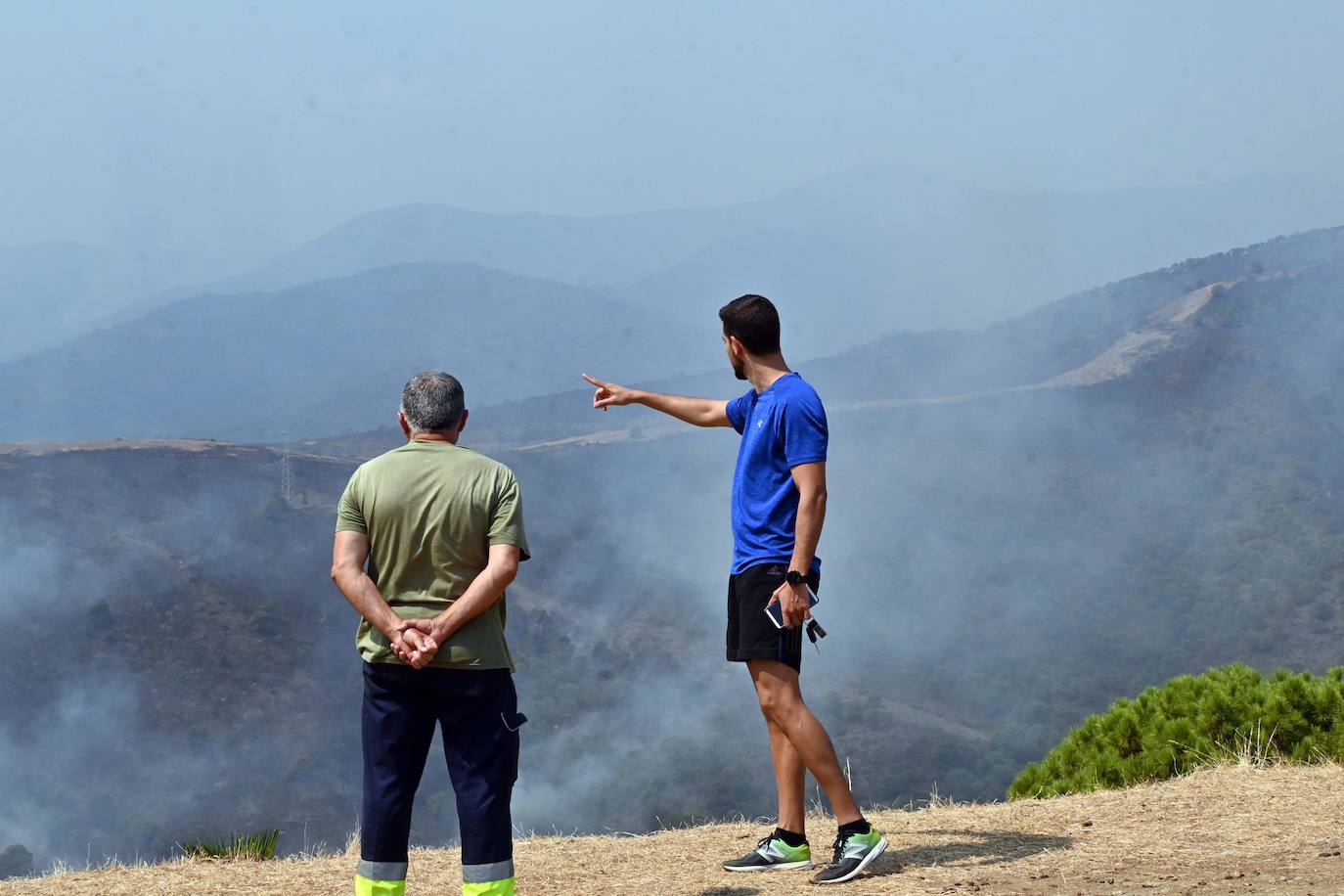 La lucha contra las llamas en Estepona este viernes