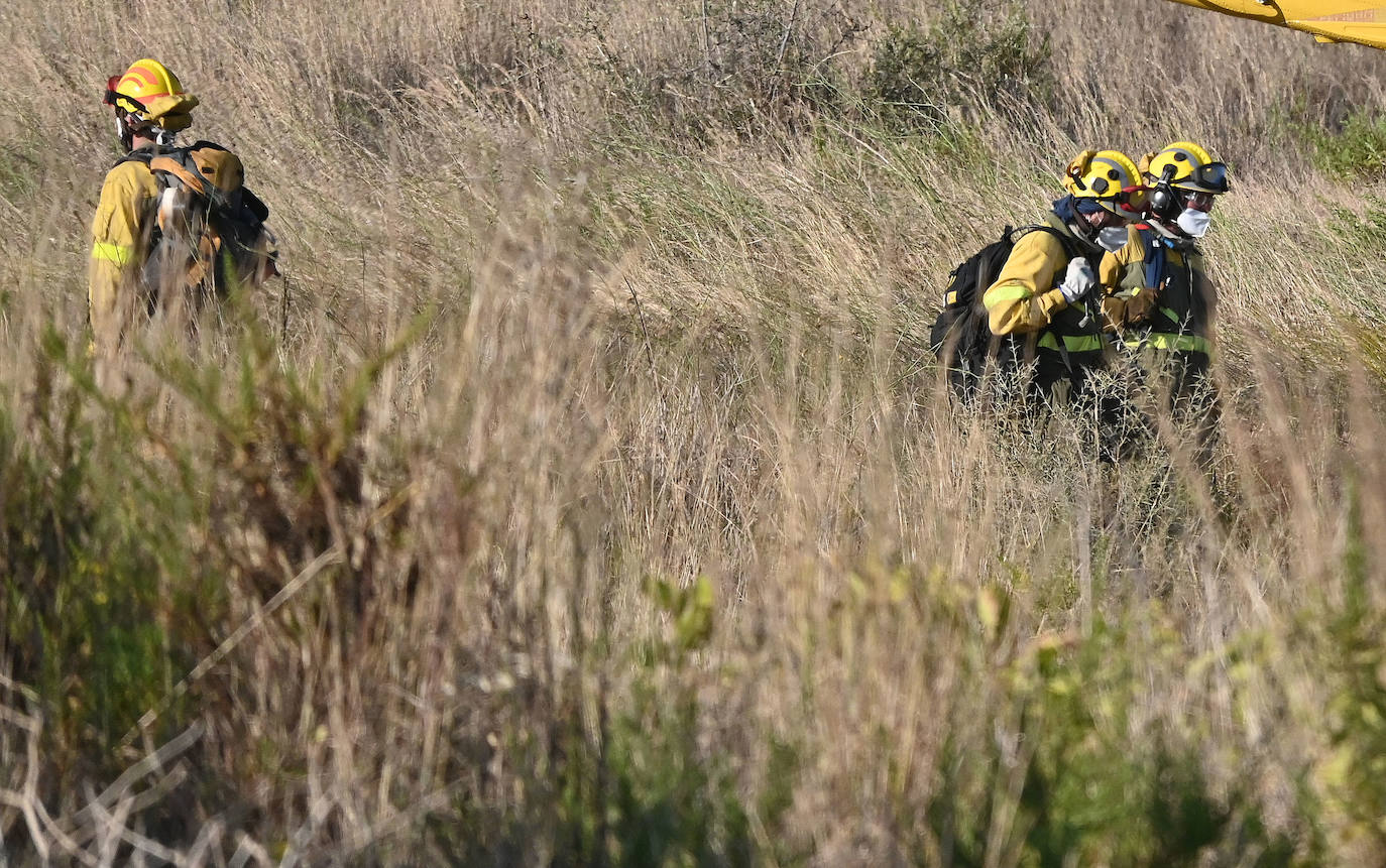 Bomberos forestales, durante los trabajos en la Sierra Bermeja este sábado, en el que el incendio sigue descontrolado