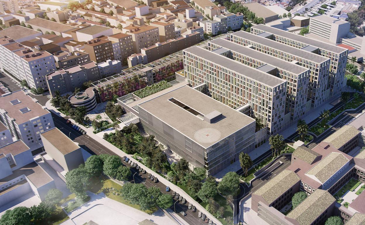 Anteproyecto del tercer hospital para Málaga, en los terrenos de la trasera del Hospital Civil. 