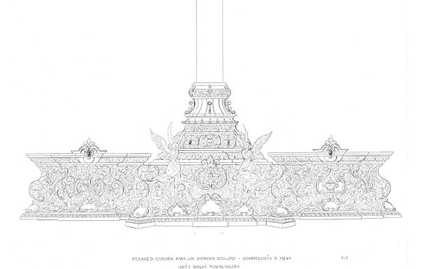 Diseño de la peana, debida al orfebre cordobés Manuel Valera. 