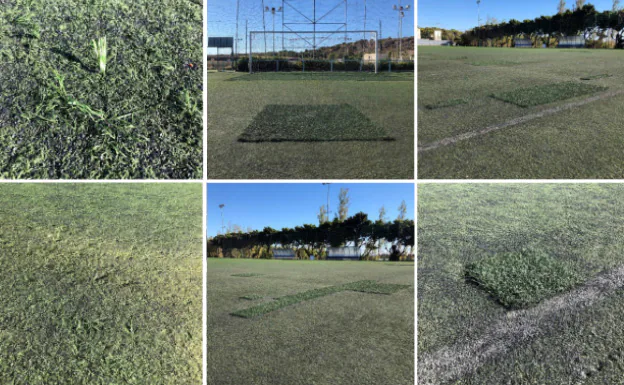 Imágenes de las deficiencias del campo de fútbol El Pozuelo 2 incluidas en el informe elaborado por la Federación.