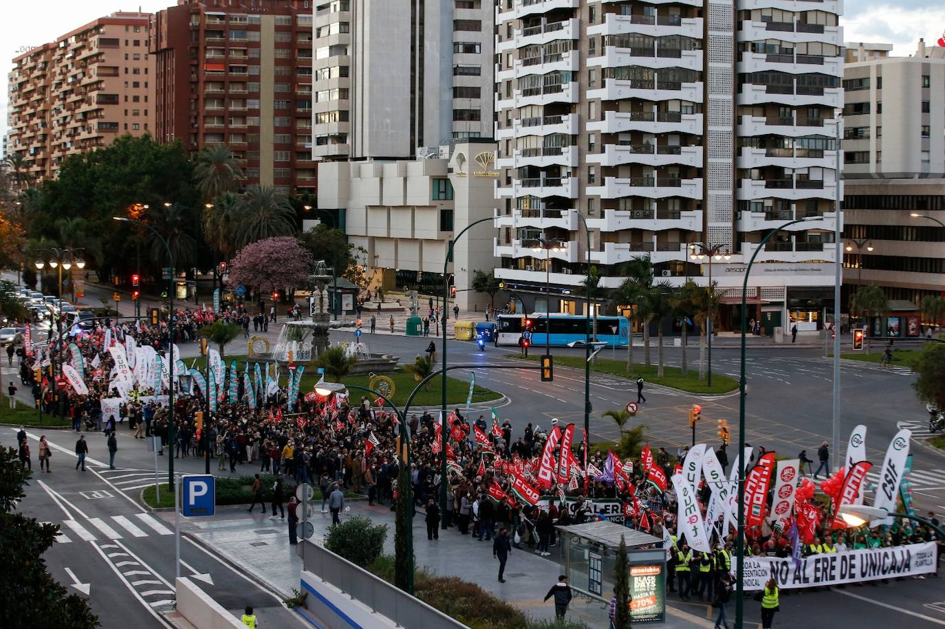 Manifestación en Málaga contra el ERE de Unicaja. 