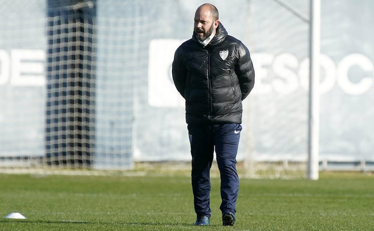 José Alberto, en el entrenamiento del Málaga del martes. 