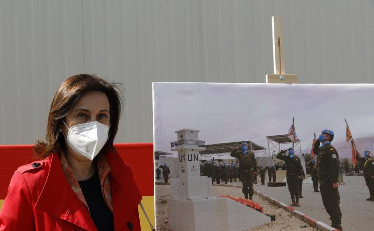 La ministra de Defensa, Margarita Robles durante el acto de toma de posesión del general Aroldo Lázaro Sáenz como jefe de la Misión de la Fuerza Interina de Naciones Unidas en Líbano 