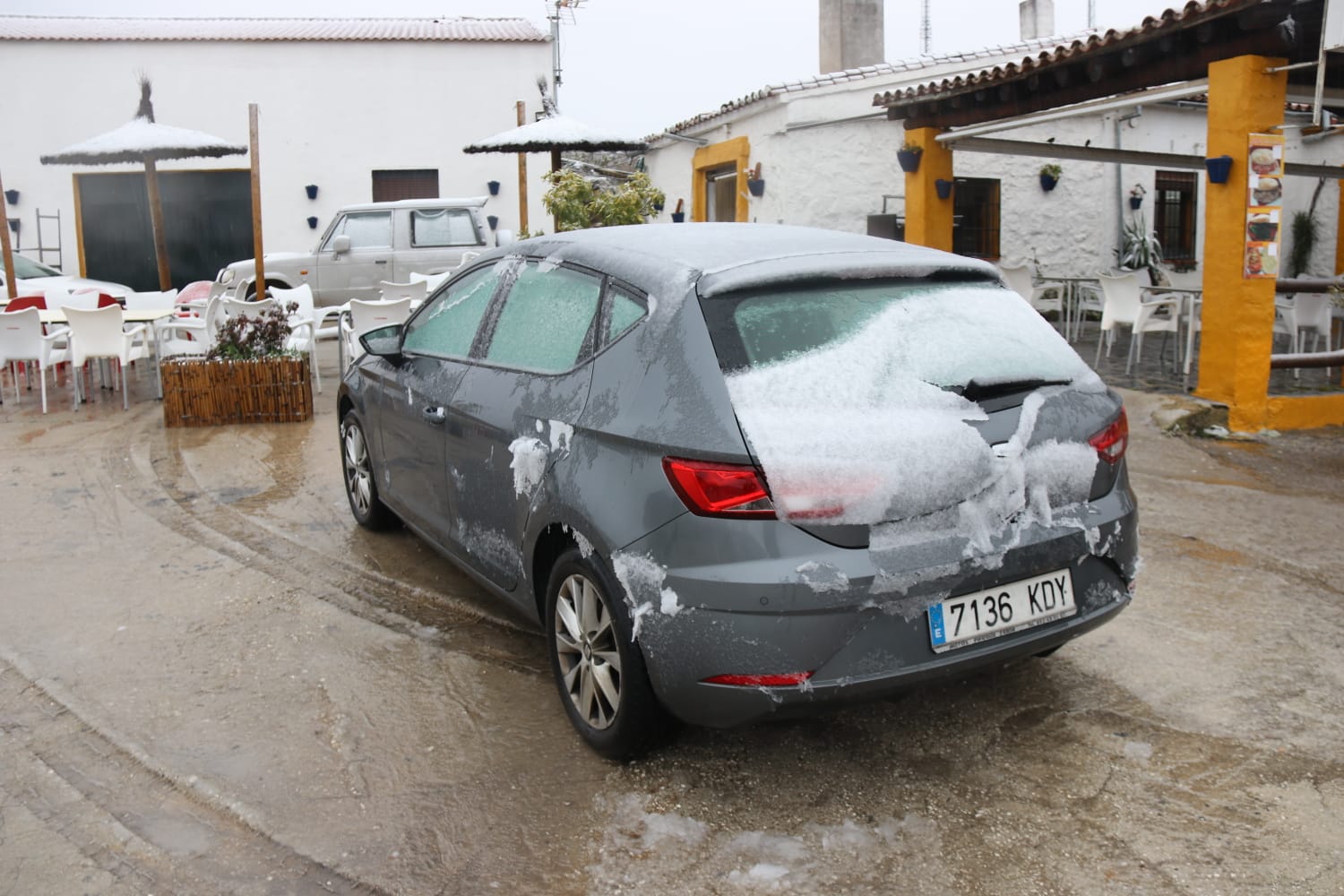 El paso de la borrasca Celia deja nieve y lluvia en distintos puntos de la provincia malagueña. En la imagen, el cortijo Las Navas de los Pinsapos, en Parauta.