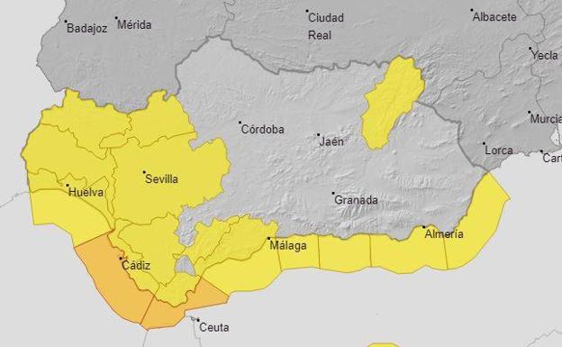 Previsión de Aemet para este domingo con aviso amarillo y naranja.