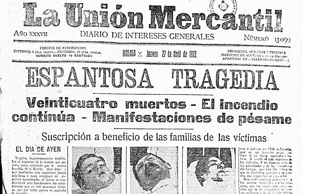 Portada de 'La Unión Mercantil' el 27 de abril, con los primeros detalles de la tragedia