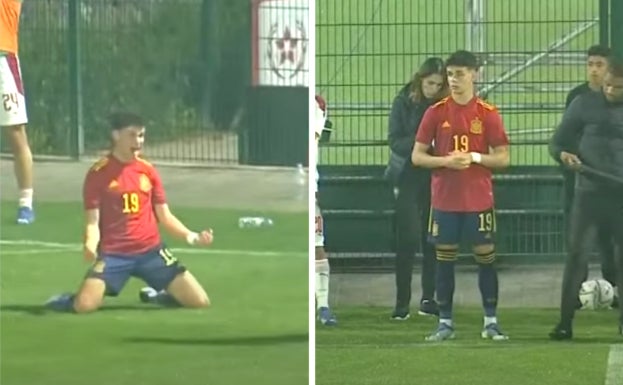 Andrés Caro, ayer con la selección española sub-18 en un partido contra Marruecos sub-20. Marcó uno de los dos goles de su equipo durante la media hora de juego en la que participó.