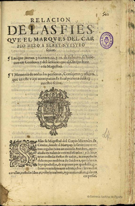 'Relación de las Fiestas que el Marqués del Carpio Hizo al Rey Nuestro Señor' (1624). 