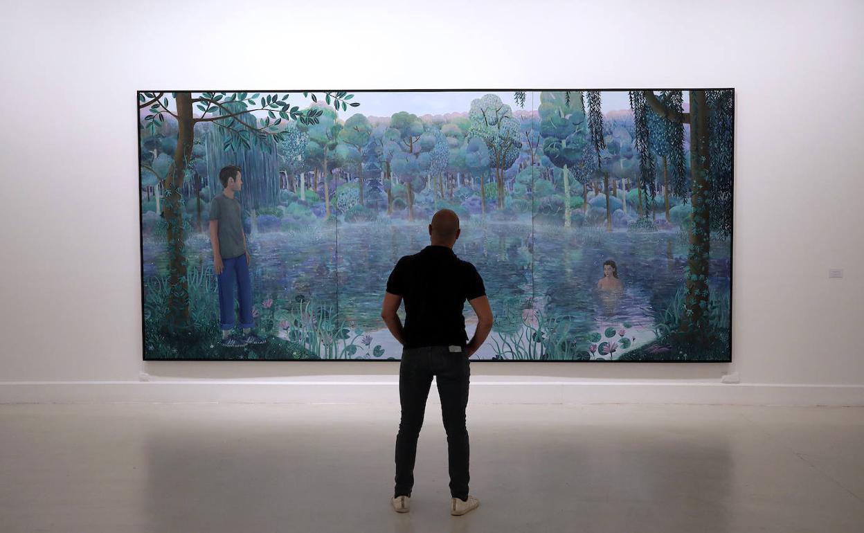 La obra 'Morning encounter' (Encuentro matutino), la pintura de mayor formato de la muestra de Ben Sledsens en el CAC. 