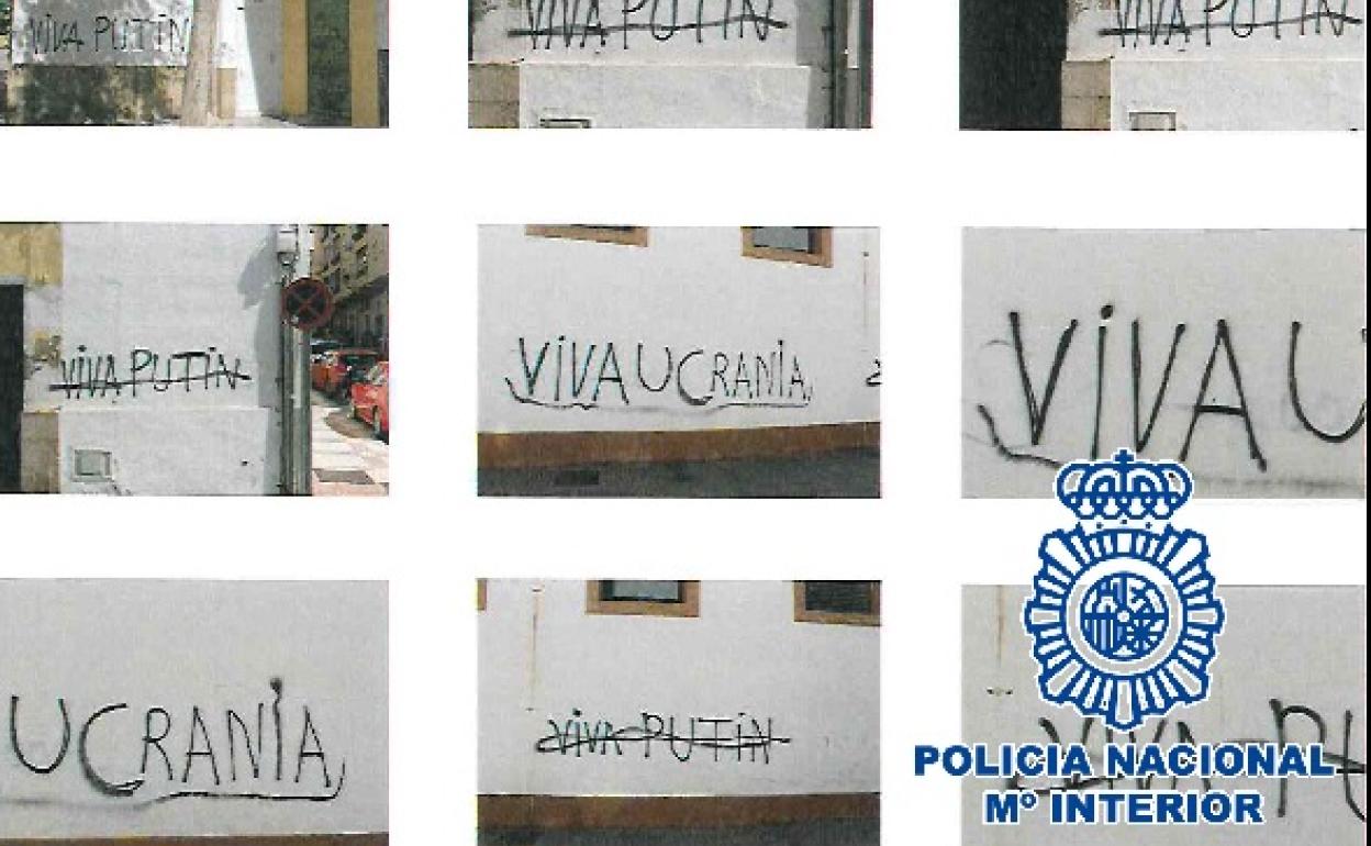 Detenido un hombre de 70 años por una docena de pintadas en Málaga a favor de la invasión rusa en Ucrania