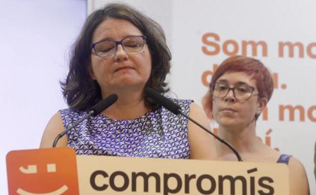 Mónica Oltra, durante la rueda de prensa en la que ha presentado su dimisión. 