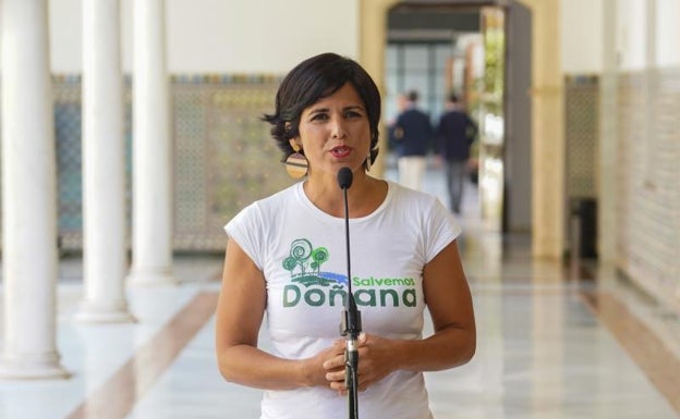 Teresa Rodríguez en su comparecencia ante la prensa.