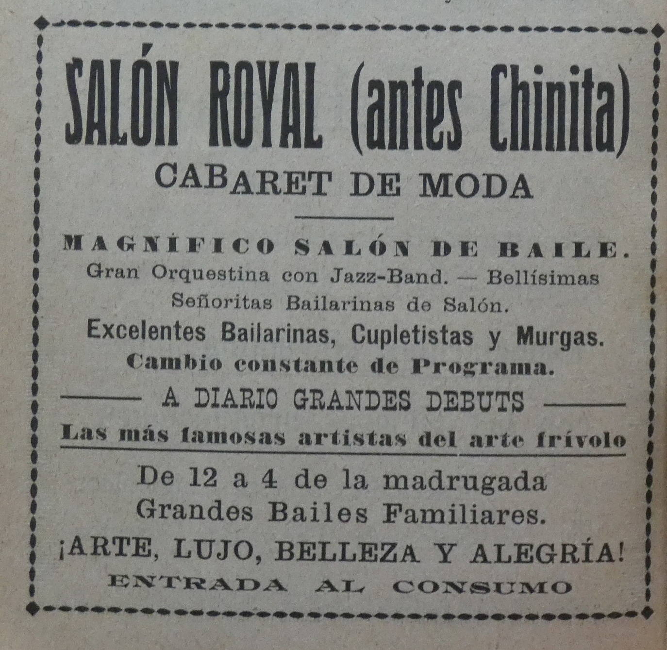 Anuncio del Salón Royal de 1934.