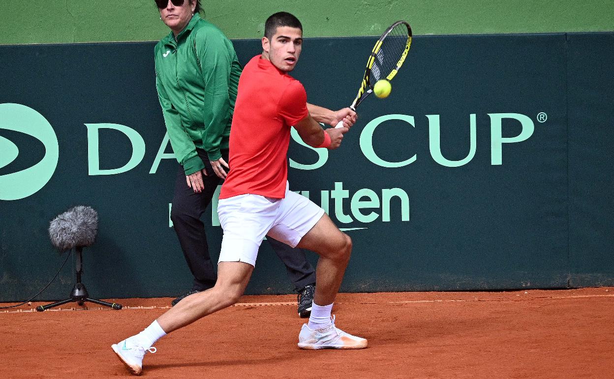 Carlos Alcaraz, en su debut en la Copa Davis, en Marbella. 