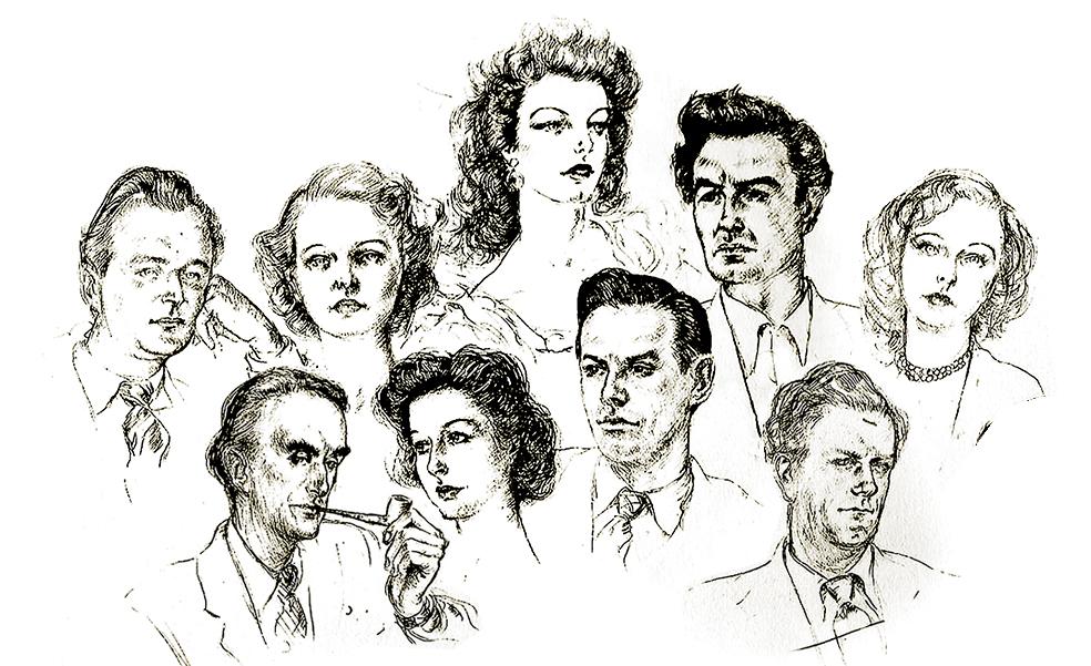 Ava Gardner, arriba en el centro, con el resto de protagonistas de la ilustración.