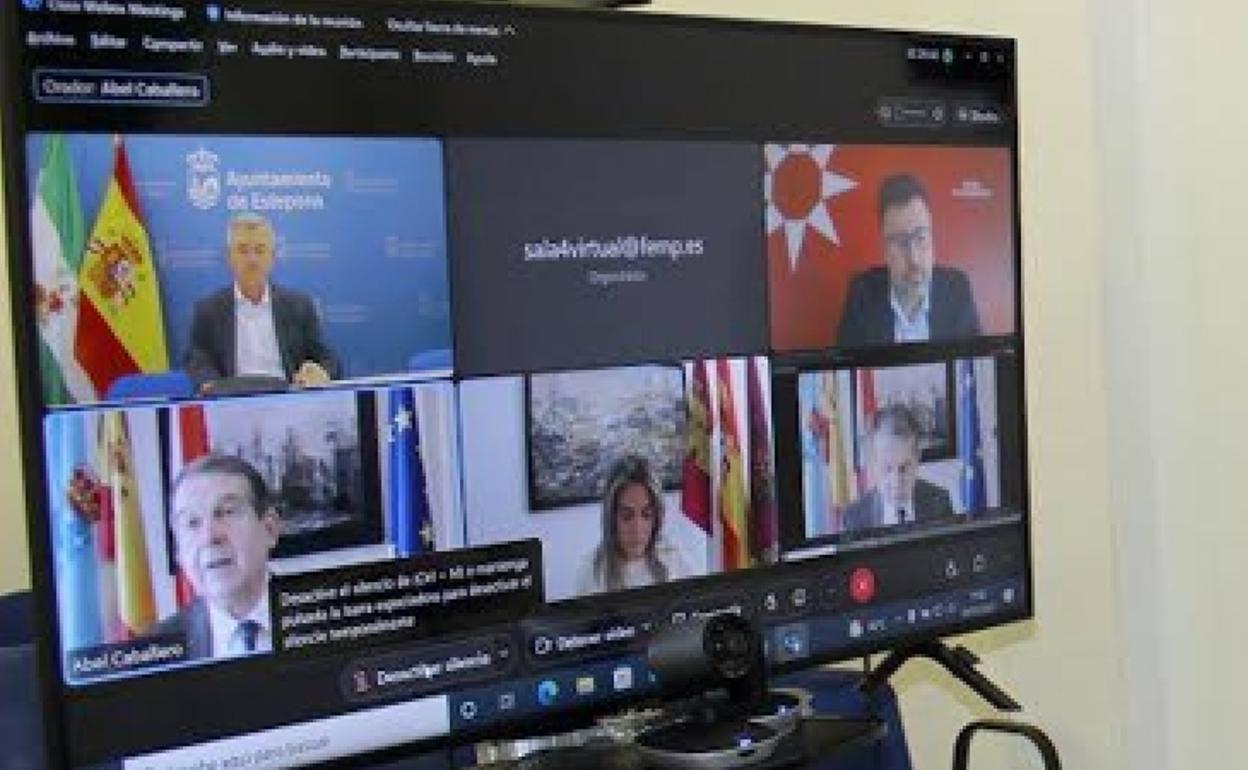 El alcalde de Estepona, José María García Urbano, durante una reunión virtual de la FEMP.