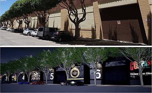 Antes y después de las naves de la Térmica con el aspecto actual y la recreación que proyecta Banderas para su proyecto Sohrlin. 