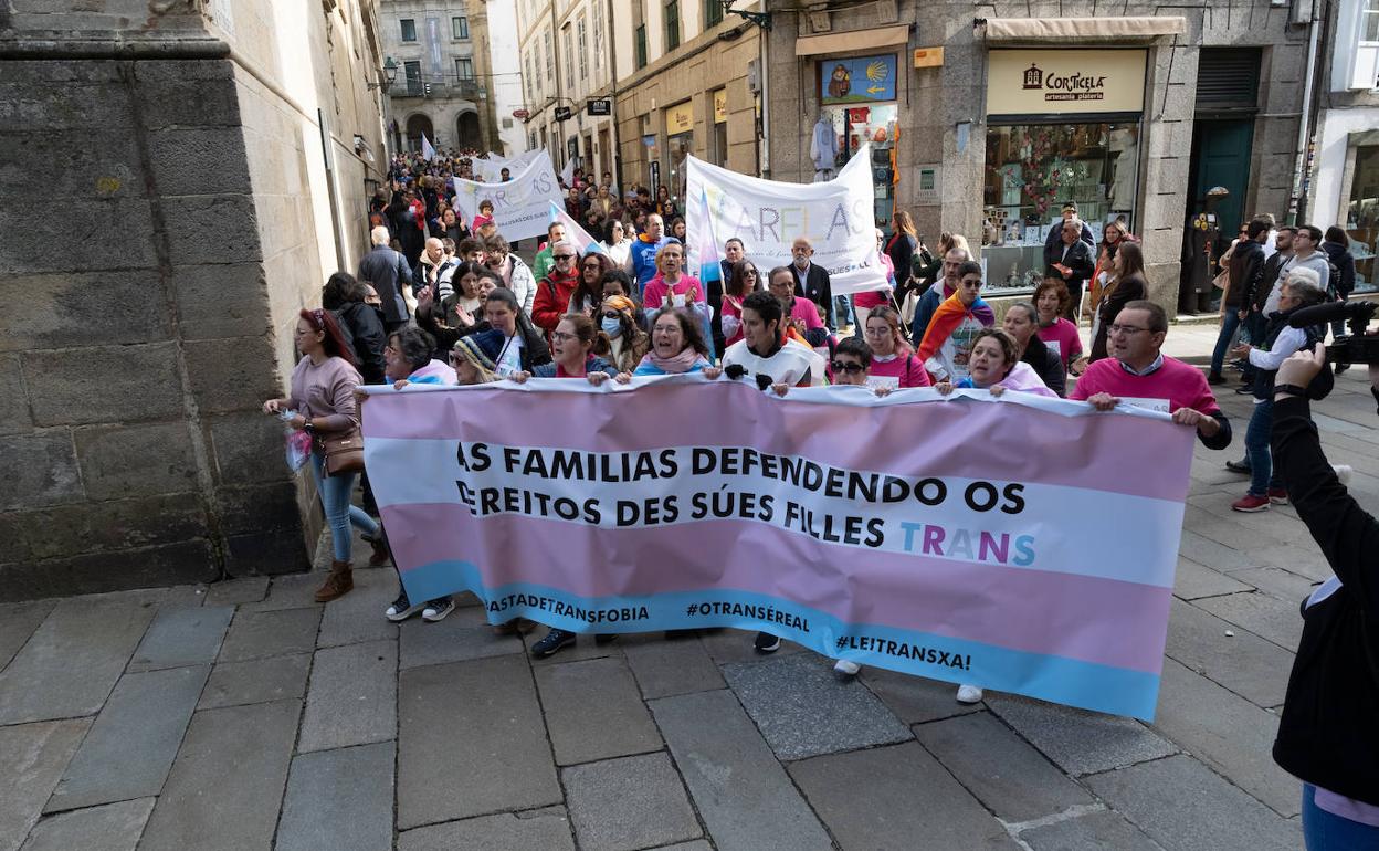 Una manifestación a favor de la ley trans.