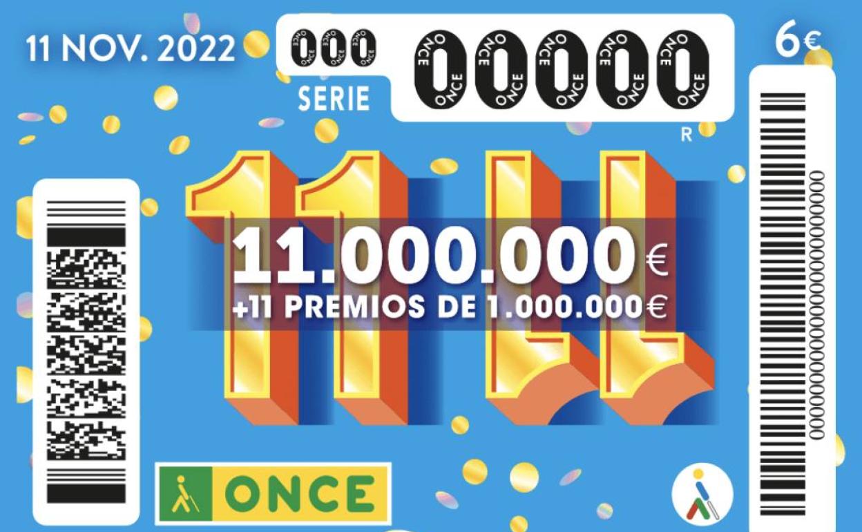 El cupón para el sorteo 11/11 de la Once cuesta seis euros. 