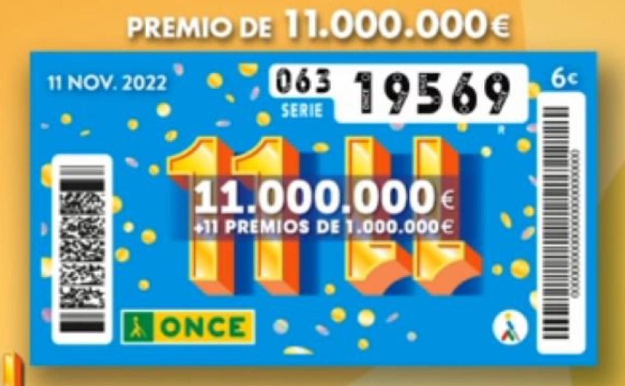 El número agraciado con el primer premio en el sorteo 11/11 de la Once. 