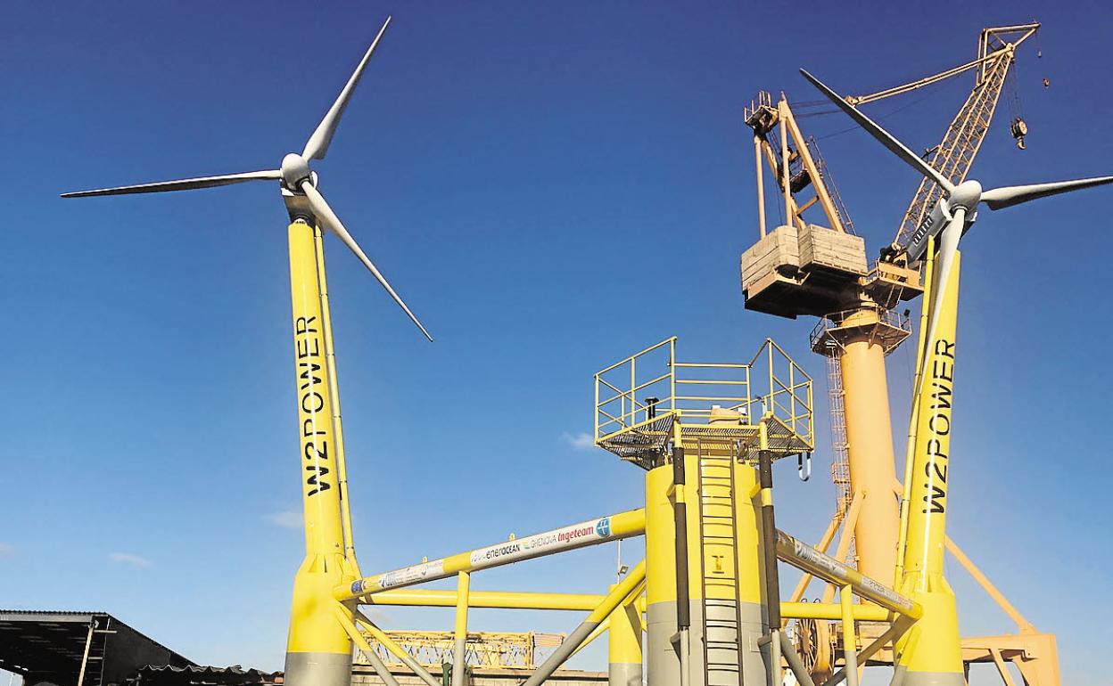 Prototipo de aerogenerador doble flotante diseñado por la empresa malagueña Enerocean. 