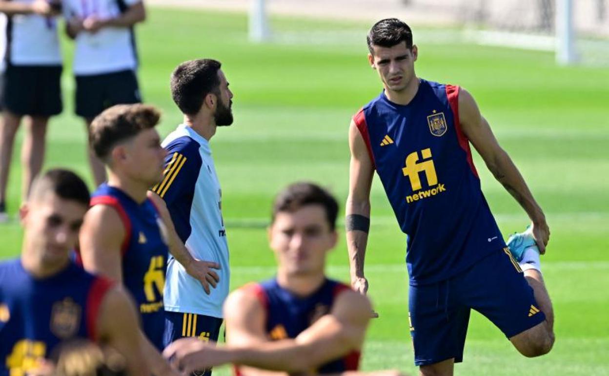 Álvaro Morata, durante el entrenamiento de España de este lunes.